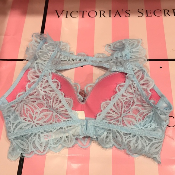 Victoria's Secret Pink Bralette Push-up In Pizzo Nero - Taglia Media Con Ferretto E Imbottitura